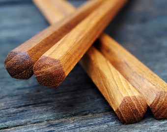 Wooden Chopstick 5 Pairs Teak Wood - Hexagon Design, Hexagon Chopstick, Minimal Style Chopstick, Japanese Style Chopstick