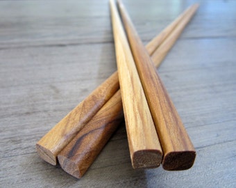 Teak Wooden Chopsticks Minimal Utensil | 2 Pairs Set | Eating Utensils | Chopsticks Set | Asian Chopsticks