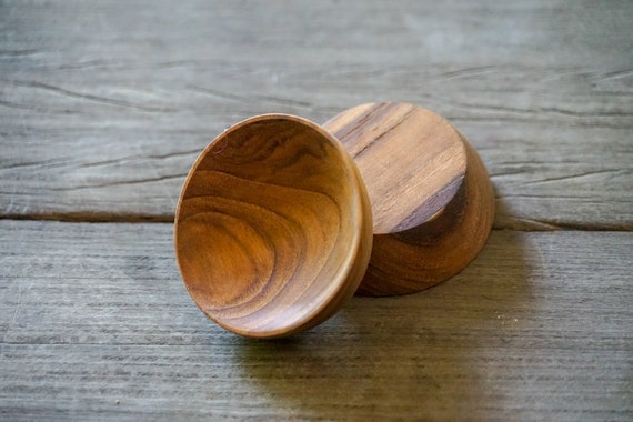 Set of 2 Heart Shaped Teak Wood Dip Sauce Small Bowl Love Symbol Serving Platter Utensil