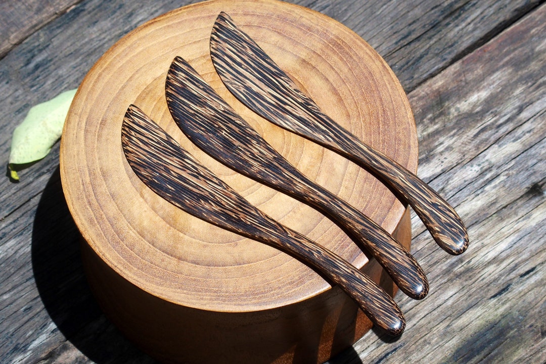 Wooden Butter Knife, Set of 3 Wood Buttering Knives, Palm Wood, Kitchen