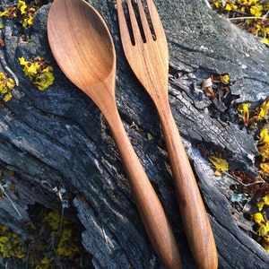 Teak Wood Spoon and Fork Utensils Kitchen Utensils Spoon and Fork Set Wood Spoon and Fork Hostess Gift Wooden Cutlery Set image 5