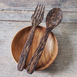 Palm Wood Spoon and Fork Utensils | Kitchen Utensils | Spoon and Fork Set | Wood Spoon and Fork | Hostess Gift | Wooden Cutlery Set