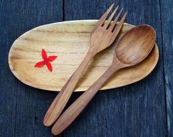 Teak Wood Spoon and Fork Utensils | Kitchen Utensils | Spoon and Fork Set | Wood Spoon and Fork | Hostess Gift