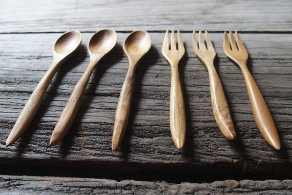 Lot 6 Fourchettes Bois Naturel Réutilisables – Éco & Artisanales Pour Salades, Apéros & Desserts