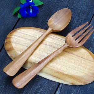 Wood Spoon and Fork, Teak Wood Utensils, Korean Style Spoon Fork, Kitchen Utensils, Minimalist Spoon and Fork, Wood Spoon and Fork