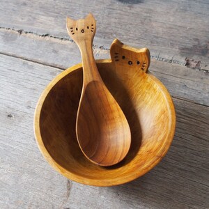 Cat Design Wooden Cutlery, Cat Design Spoon, Cat Lover Gift, Wooden Spoon, Wooden Soup Spoon, Kawai Neko Gift, Woode Kitty Spoon, Teak Wood image 6