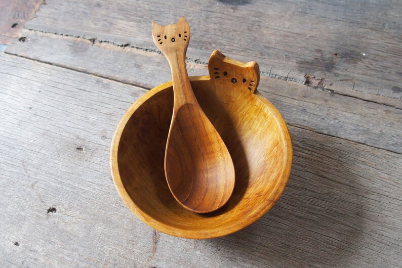 Cat Design Wooden Cutlery, Cat Design Spoon, Cat Lover Gift, Wooden Spoon, Wooden Soup Spoon, Kawai Neko Gift, Woode Kitty Spoon, Teak Wood image 6