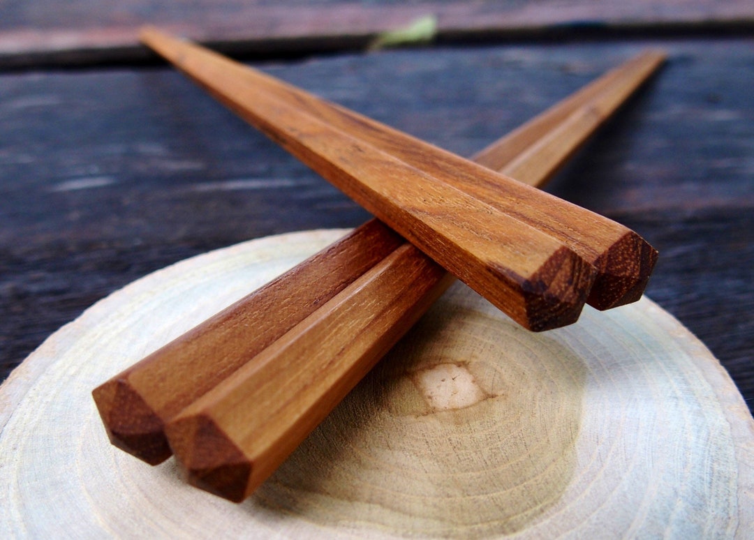 Chopsticks Palm Wood Unique Wood Gain Handmade Noodles Rice Kitchen Food Chopstick Engraved Round Shape