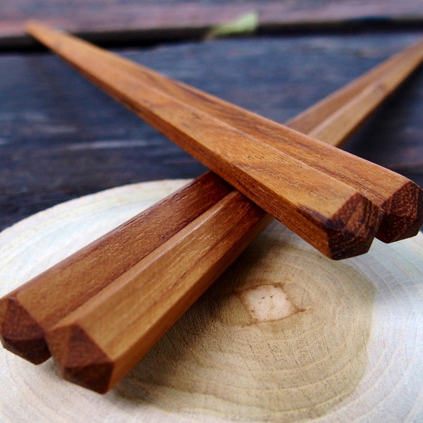 Wooden Chopsticks 5 Pairs Teak Wood Minimalist Utensil | Pentagon Design Chopstick | Polygon Chopstick, Japanese Minimal Style Pentagonal