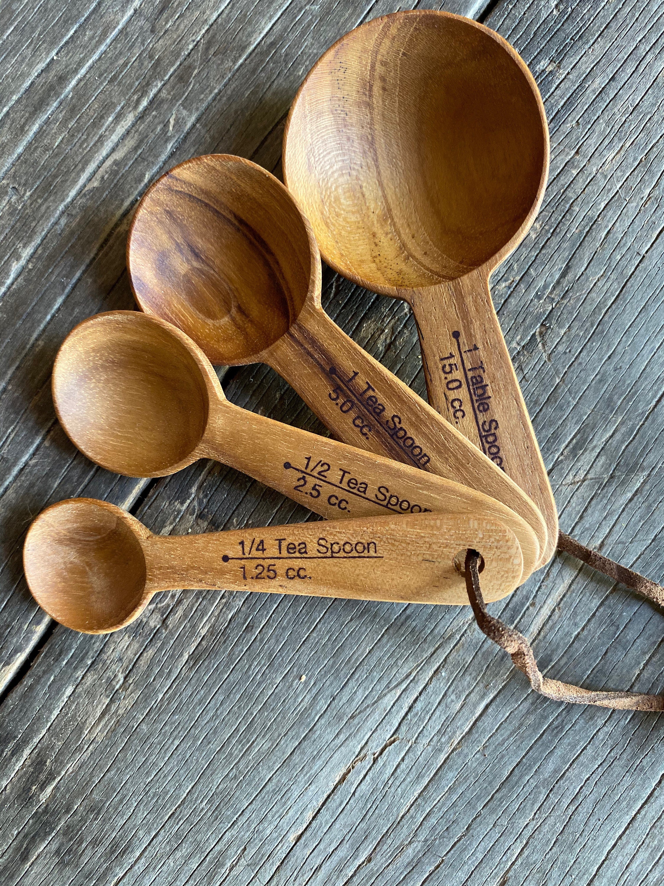 Long Handle Wooden Measuring Spoons by utensi, Set of 4 Engraved Accurate  Spoons for Dry and Liquid Ingredients, Beech Wood Set (9-inch handles)