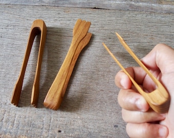 Mini Teak Wood Toaster Tongs, No Glue Joint, Small Wooden Tongs, Mini Wooden Tongs, Wooden Kithenware Kitchen  Serving Food