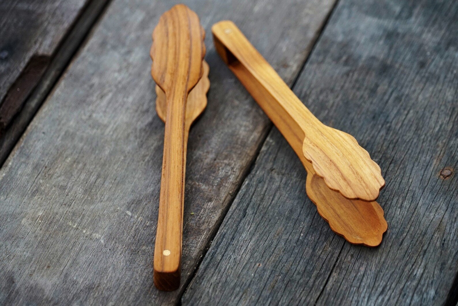 Teak Wood Toaster Tongs Wooden Kithenware Salad Kitchen Etsy