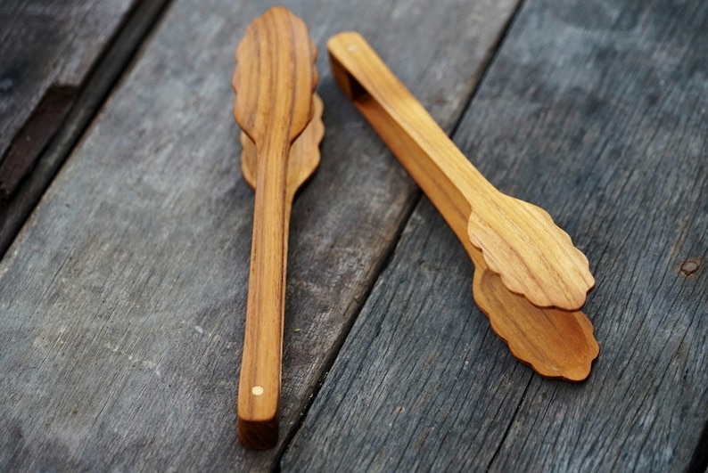 Teak Wood Toaster Tongs Wooden Kithenware Salad Kitchen Etsy