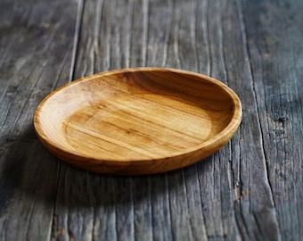 6 Inches Teak Wood Dish Round Plate Platter Plate Display Dish Tray Wooden Plate Dishware Medium Size Plain Simple Style