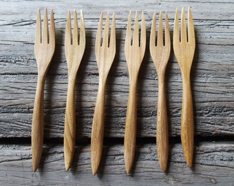 Wooden Fork, Small Wooden Fork, Small Forks, Reusable Forks, Dessert Wooden Fork, TEAK Wood Forks, Delicated Handcraft Party Small Size Fork