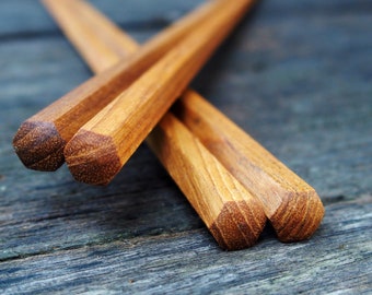 Wooden Chopstick Teak Wood - Hexagon Design, Hexagon Chopstick, Minimal Style Chopstick, Simple Design Japanese Style Chopstick