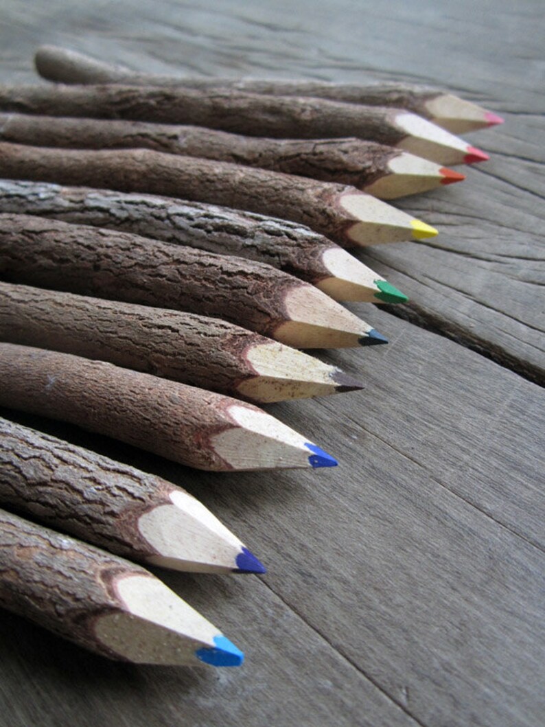 Wooden Colored Pencils Rustic Colorful Drawing Stationery Etsy