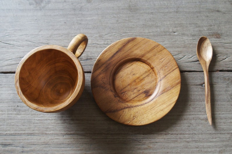 Taza de café de madera de teca con diseño curvo, taza de té, grano de madera Natural, bebida natural con nuestro juego de café de madera hecho a mano imagen 4