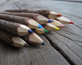 Wooden Colored Pencils Rustic Colorful Drawing Stationery Ready to give Gift for Kids Artist Nature Outdoor Lover
