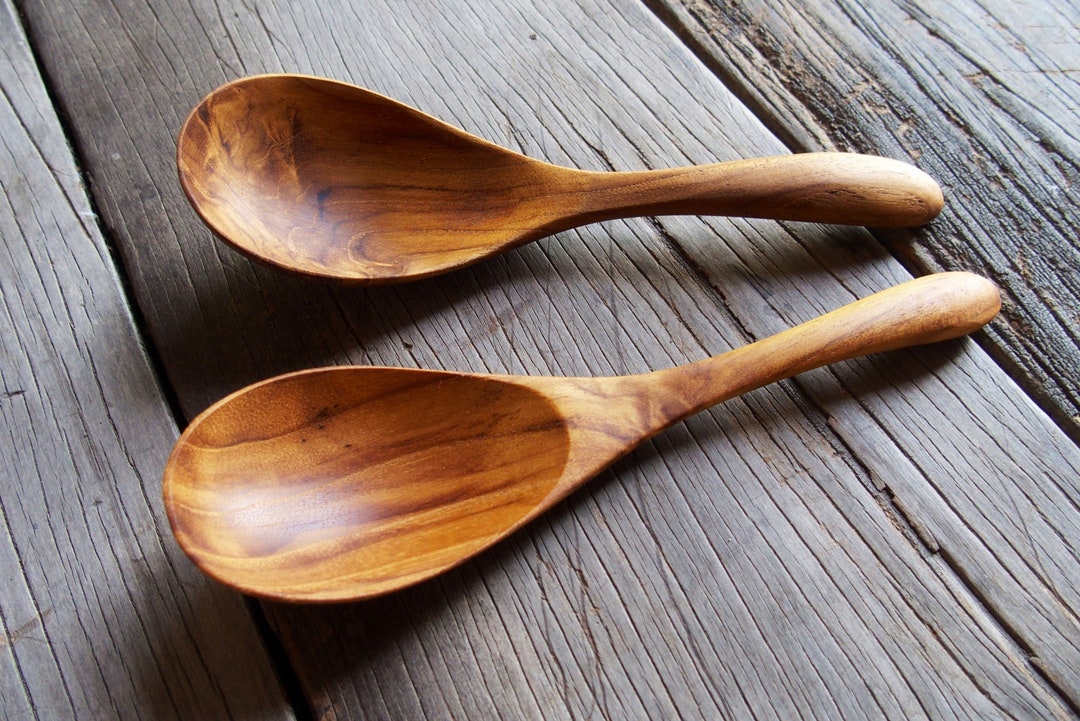 Set of 2 Long Handle Wooden Spoons Cherry Wood Stirring