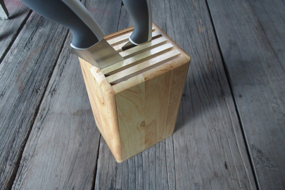 Sustainable Rubber Wood 6 Slot Knife Block Storage Holder Protectors Simple Style