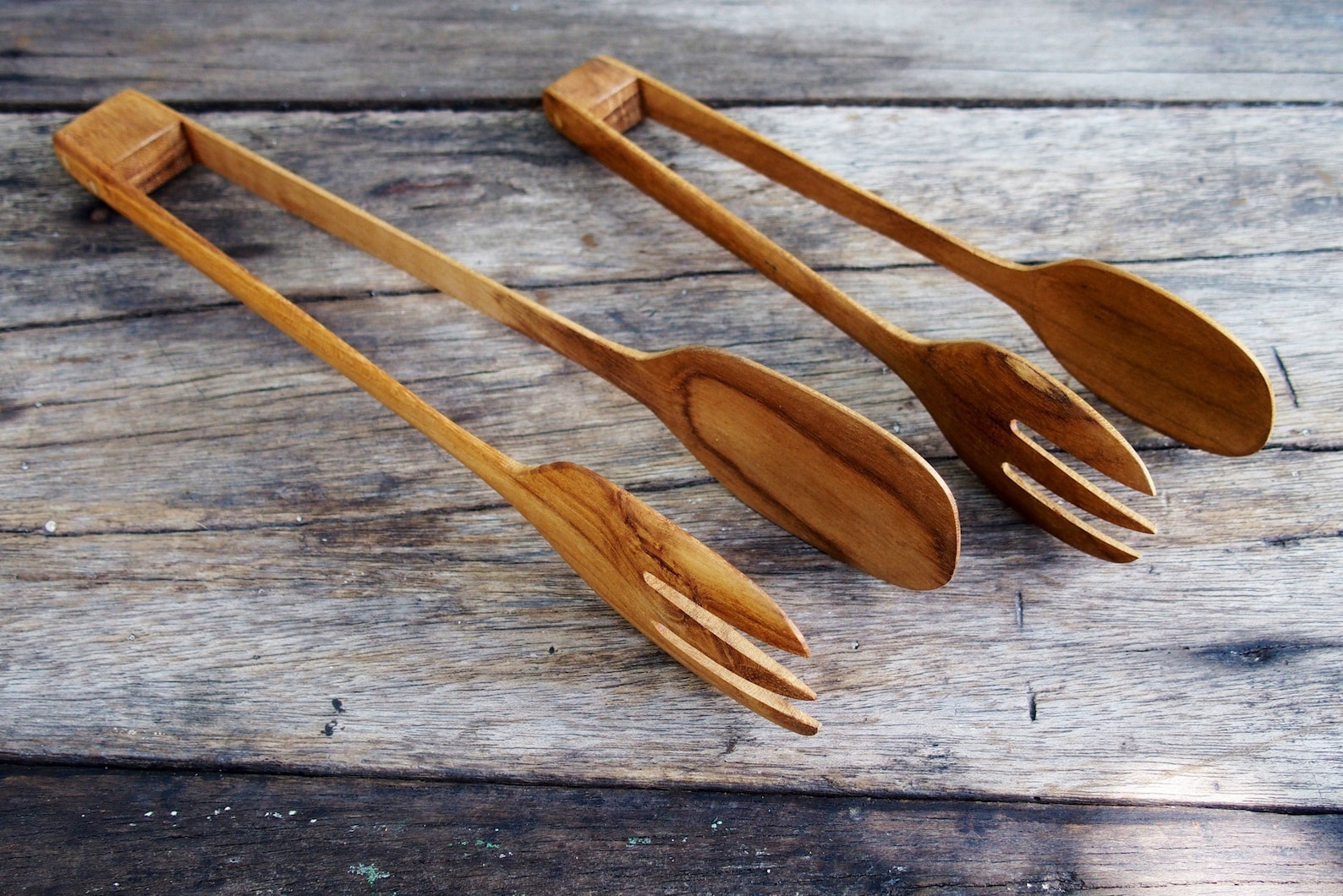 Teak Wood Food Toaster Tongs Wooden Salad Kitchen Cooking Etsy