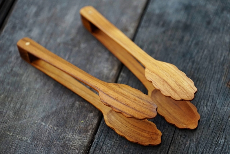 Teak Wood Toaster Tongs Wooden Kithenware Salad Kitchen Etsy
