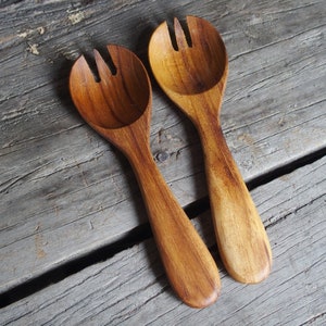 2 in 1 Fork Spoon Teak Wood Soup Spoon 6 Inches Best Handcraft High Quality Reusable Dinner Meal Smooth Light Weight
