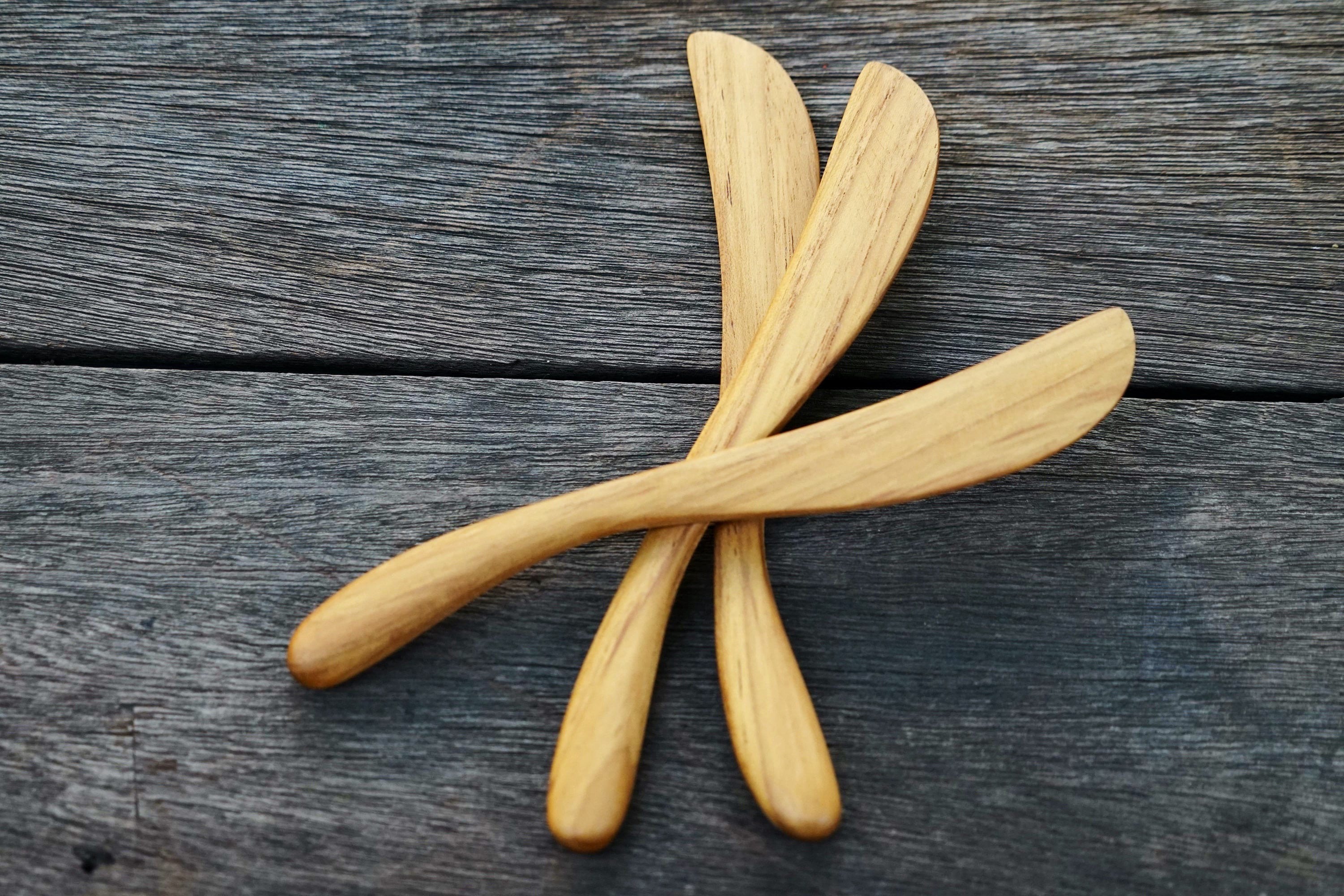 Wood Butter Knife Set of 3 Teak Wood Knife Handmade Butter Etsy