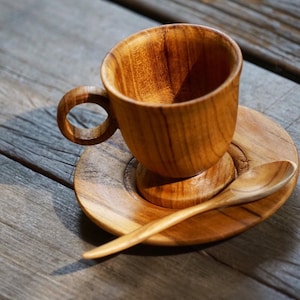 5 Oz Teak Wood Coffee Cup Tea Cup Natural Wood Color Drink Nature Handcrafted Wooden Coffee Set