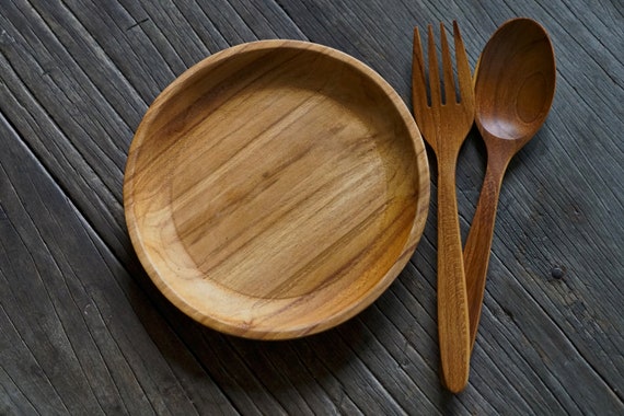 2 pairs Small Teak Wood Spoon Fork Serving Utensil Handmade Wedding Gift