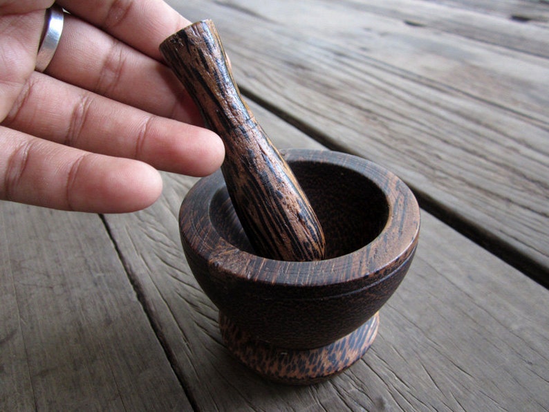 Mini Palm Wood Mortar and Pestle Beautiful Grain With Natural Etsy