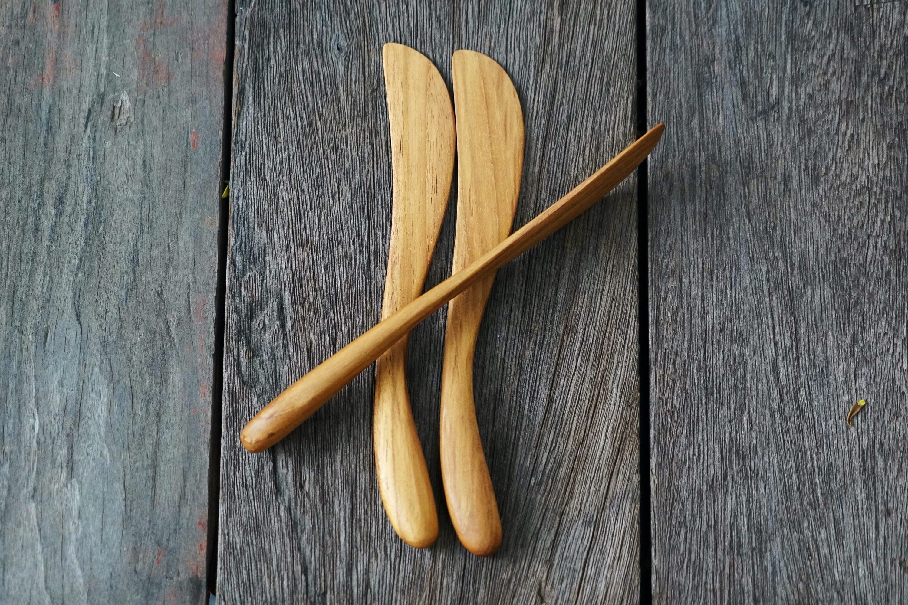Wood Butter Knife Set of 3 Teak Wood Knife Handmade Butter Etsy