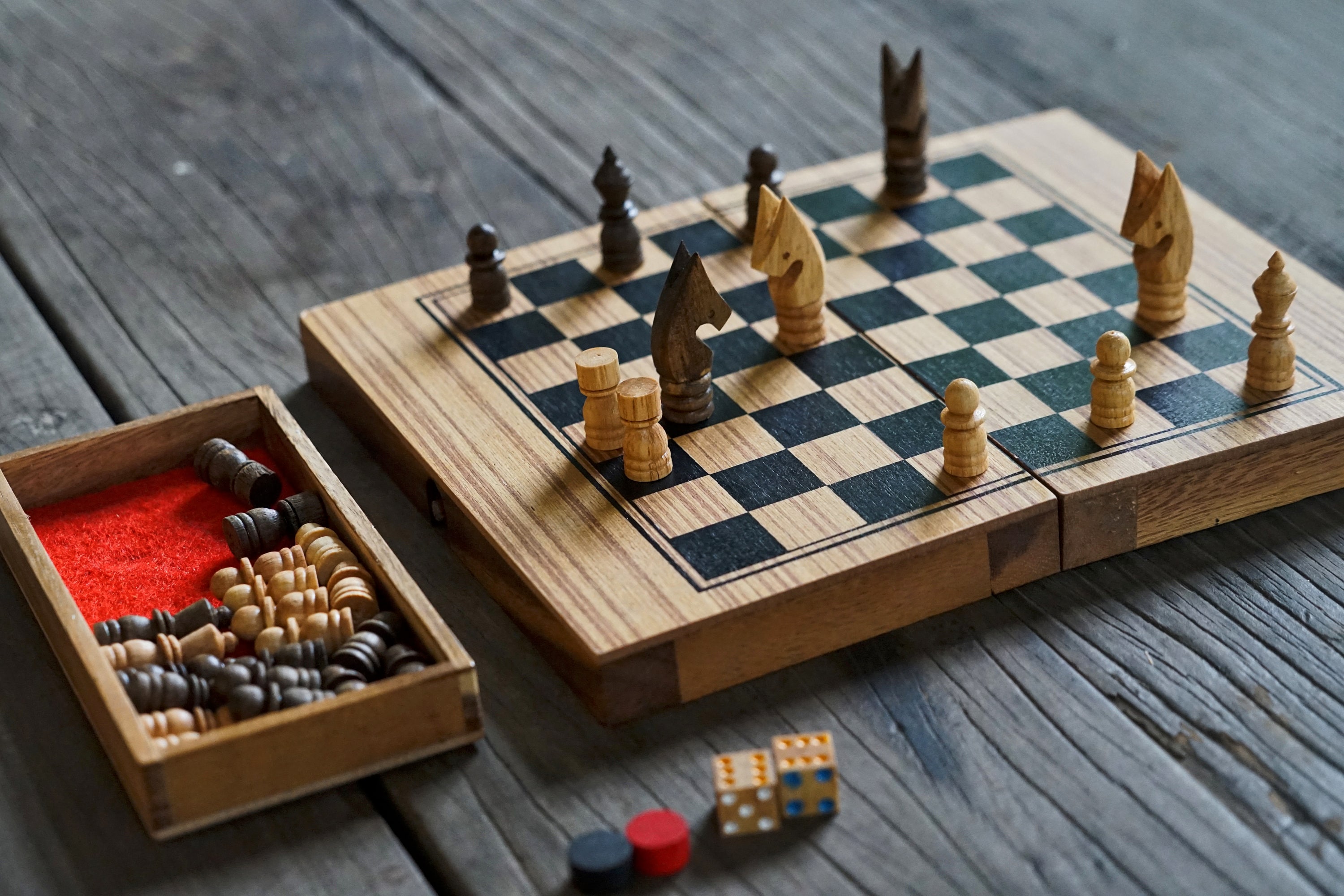 5 in 1 Open-top Game Chessboard Set Wooden Chess with Checkers