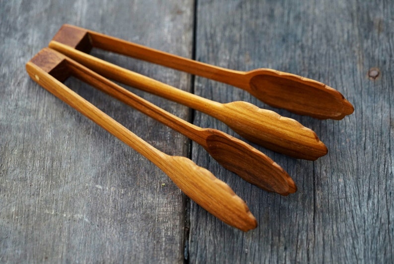 Teak Wood Toaster Tongs Wooden Kithenware Salad Kitchen Etsy