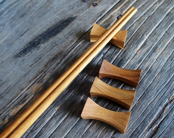 Two Pieces Teak Chopstick Rest , Chopstick Holder, Plain Wood Smooth Light Weight Natural Colour Chopstickrest Dinner Table Serving