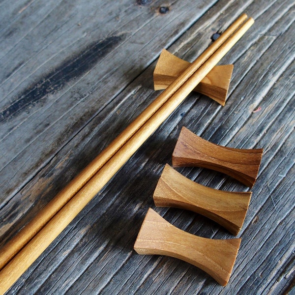 Two Pieces Teak Chopstick Rest , Chopstick Holder, Plain Wood Smooth Light Weight Natural Colour Chopstickrest Dinner Table Serving