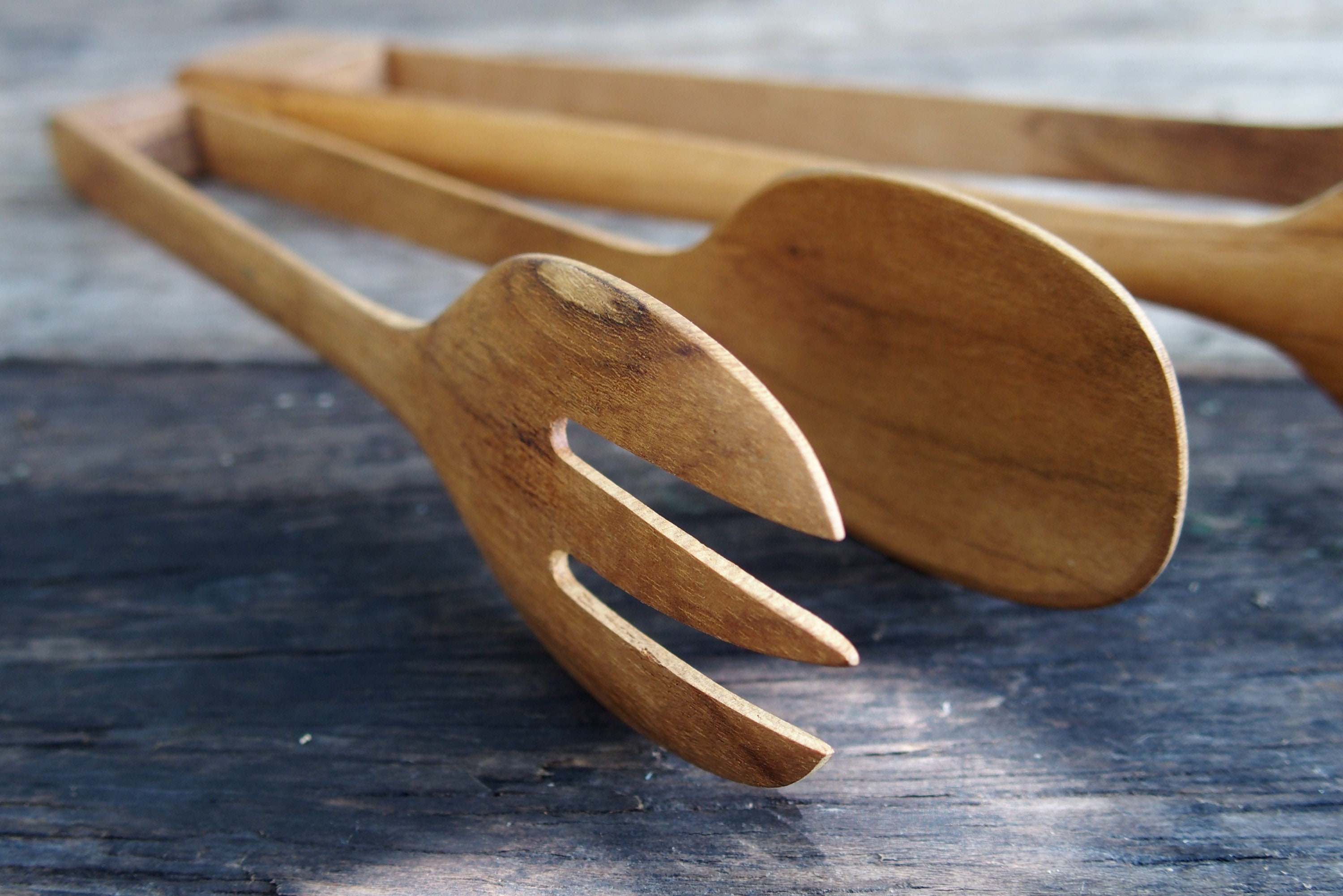 Teak Wood Food Toaster Tongs Wooden Salad Kitchen Cooking Serving Food