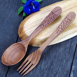 Wood Spoon and Fork Utensils, Minimal Style Spoon Fork, Wooden spoon fork, Kitchen Utensils | Spoon and Fork Set | Wood Spoon and Fork