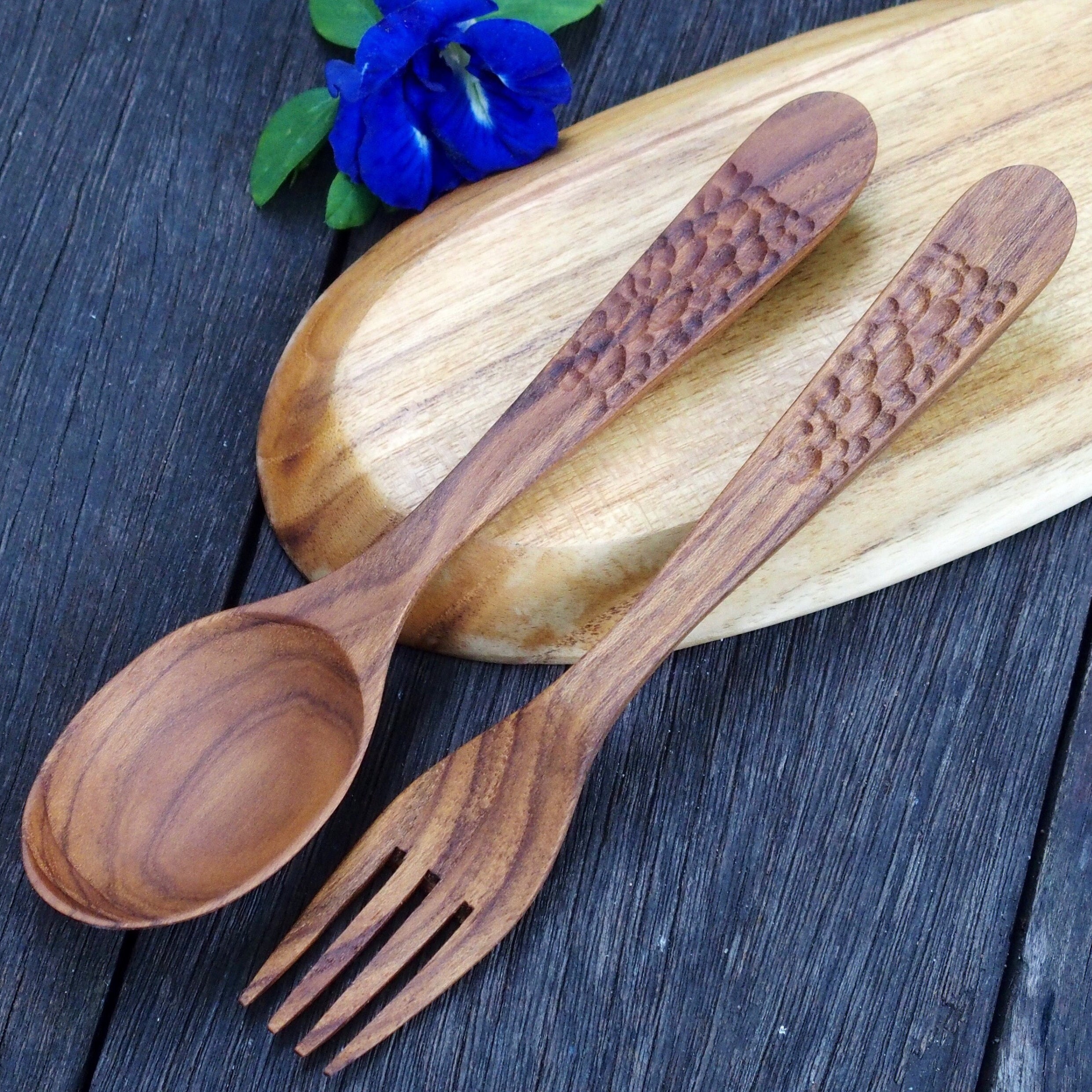 cuillère et fourchette en bois, cuillère-fourchette de style minimaliste, ustensiles cuisine | ensemble cuillère cuillère bois