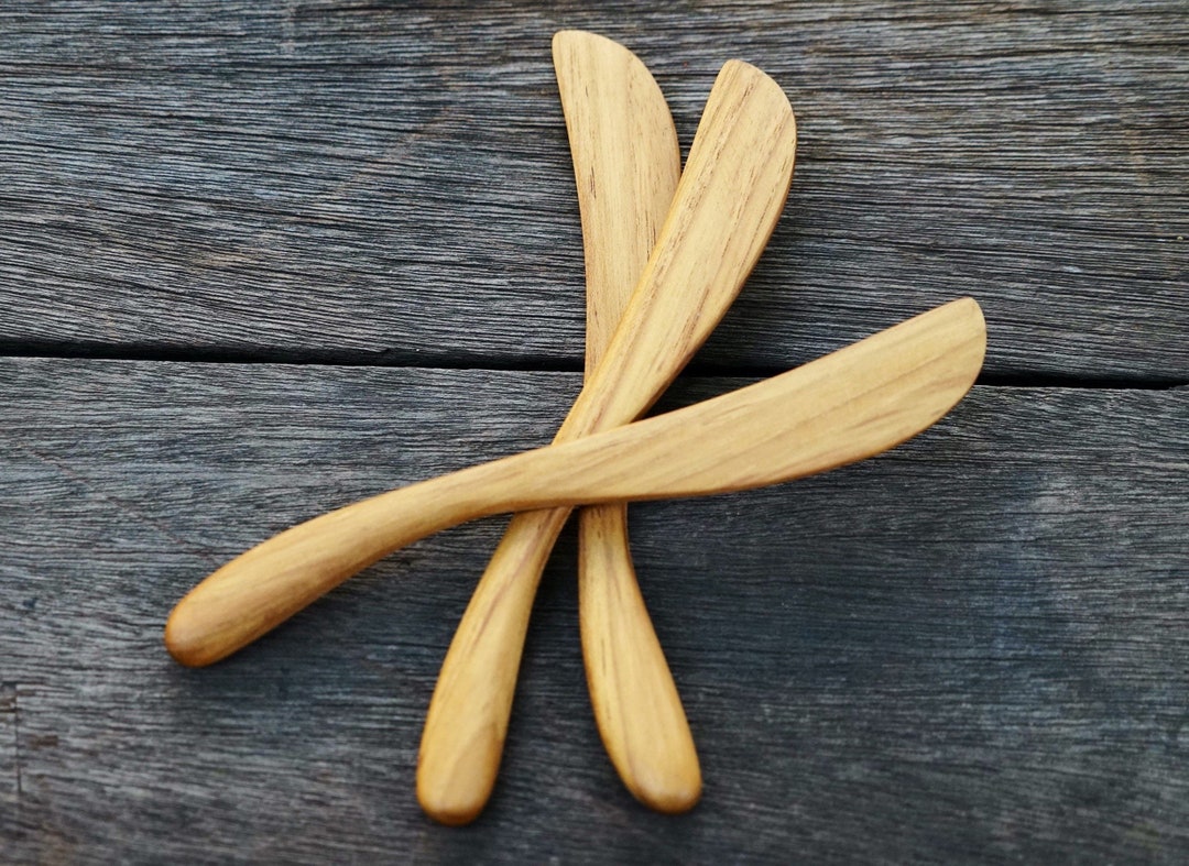 Wooden Butter Knife Set of 3 Teak Wood Buttering Knives Etsy Canada