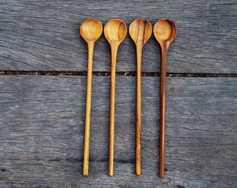 Teak Wood Spoon, Stirring Spoon, Set of 4 Pieces | Dessert Spoon | Kitchen Utensils | Cocktail Spoon | Hostess Gift | Kid Utensil