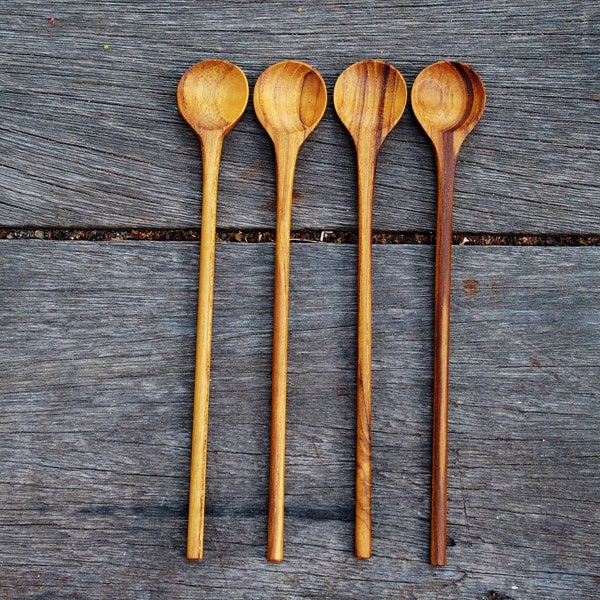 Teak Wood Spoon, Stirring Spoon, Set of 4 Pieces | Dessert Spoon | Kitchen Utensils | Cocktail Spoon | Hostess Gift | Kid Utensil