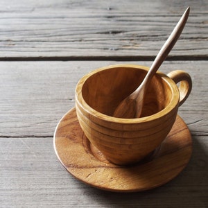 Taza de café de madera de teca con diseño curvo, taza de té, grano de madera Natural, bebida natural con nuestro juego de café de madera hecho a mano imagen 1