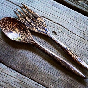 Palm Wooden Spoon and Fork, Wooden Cutlery Set, Wood Cutlery, Unique Wood Spoon Fork, Reusable Wood Cutlery Set, Minimal Wood Cutlery