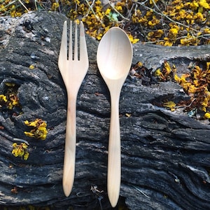 Wooden Spoon and Fork, Wooden Spoon, Wooden Fork, Wood Spoon Fork, Reusable Wood Spoon Fork, Food Grade Cutlery, Solid Wood Cutlery Set