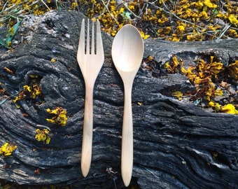 Wooden Spoon and Fork, Wooden Spoon, Wooden Fork, Wood Spoon Fork, Reusable Wood Spoon Fork, Food Grade Cutlery, Solid Wood Cutlery Set