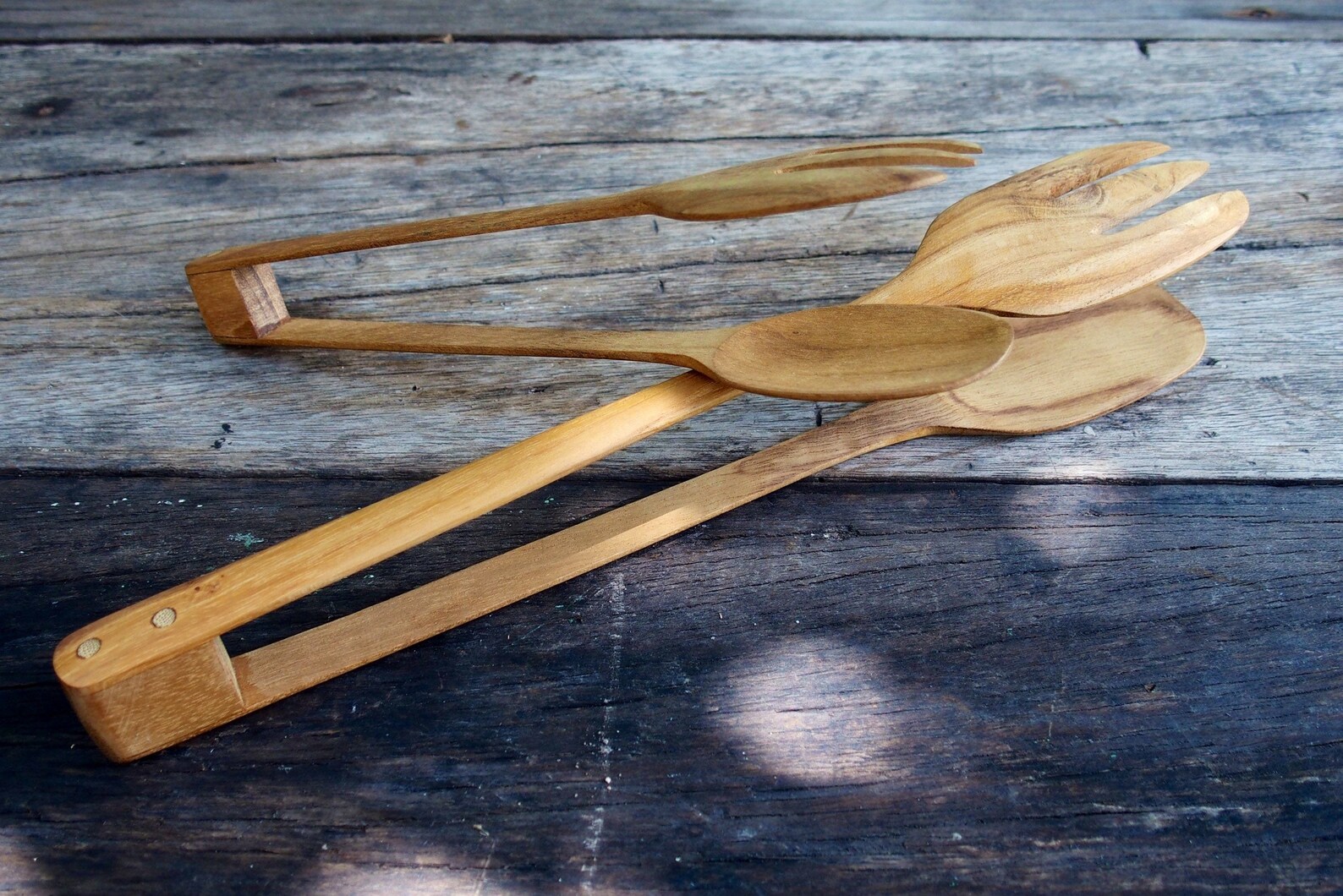 Teak Wood Food Toaster Tongs Wooden Salad BBQ Kitchen Cooking Etsy