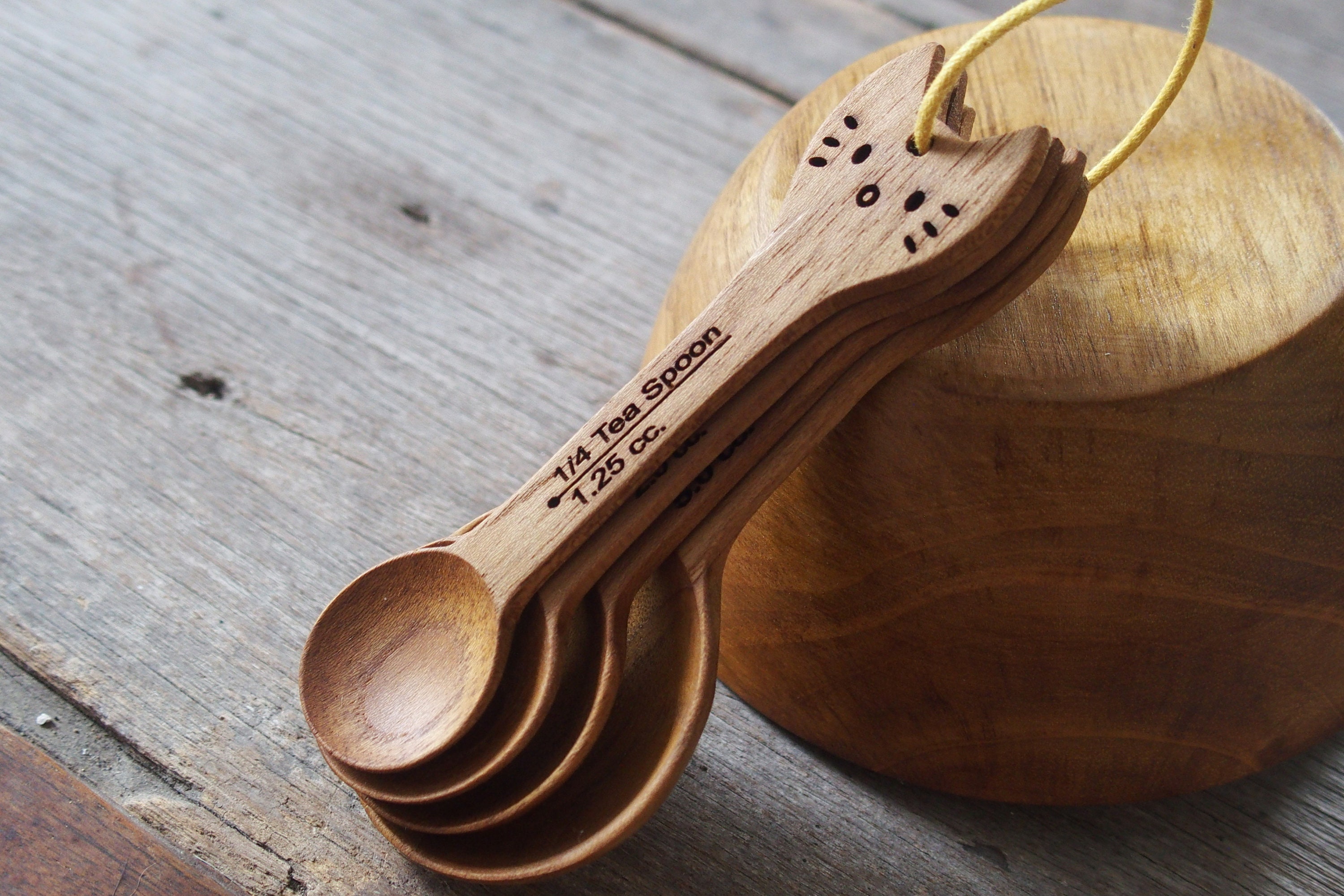 Wooden Measuring Spoons, Measuring Spoon Set, Measuring Cups, Teak Wood Cooking Accessories, Cat Design Wooden Utensil, Cat Kitty Lover Gift