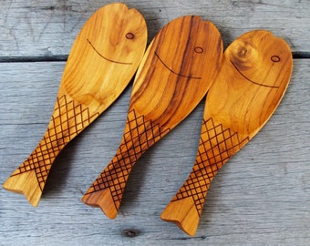 Wooden Rice Paddle, Wooden Ladle, Wooden Spoon, 8 Inches, Fish Design Paddle,  Best Hardcraft Quality Reusable Smooth